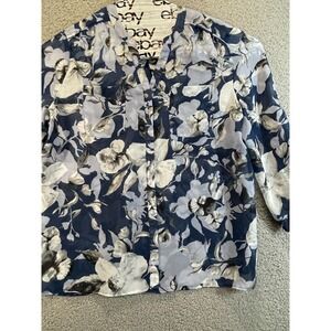 Covington Essentials‎ Women's Sheer Blue Floral Summer Career Top XL